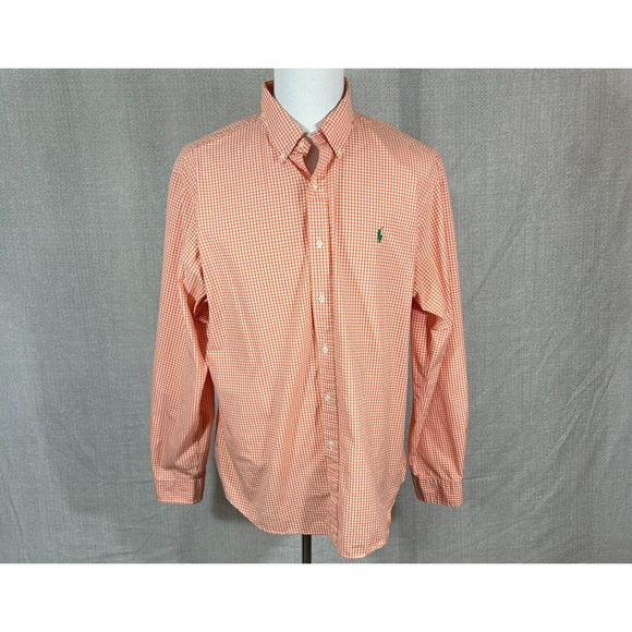 Ralph Lauren Shirt Mens XL Orange Gingham Plaid Custom Fit Long Sleeve - Picture 1 of 8